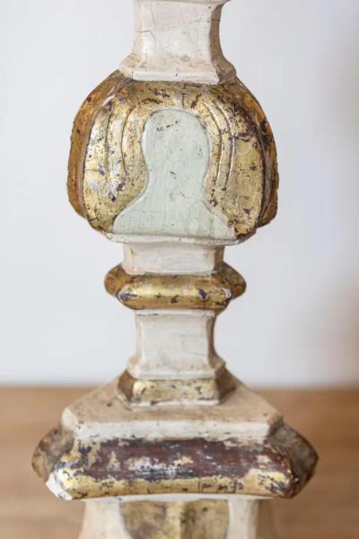 Italian 18th Century Painted Wood Candlestick from Tuscany with Gilt Accents