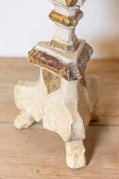 Italian 18th Century Painted Wood Candlestick from Tuscany with Gilt Accents