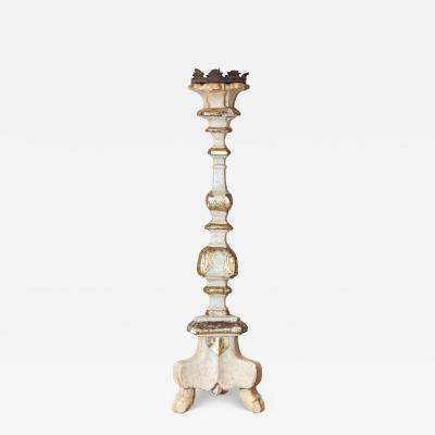 Italian 18th Century Painted Wood Candlestick from Tuscany with Gilt Accents