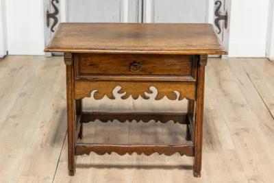 Italian 18th Century Walnut Side Table with Carved Apron and Single Drawer