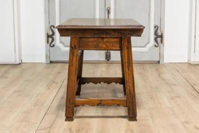 Italian 18th Century Walnut Side Table with Carved Apron and Single Drawer