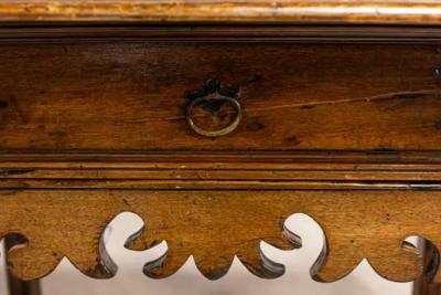Italian 18th Century Walnut Side Table with Carved Apron and Single Drawer