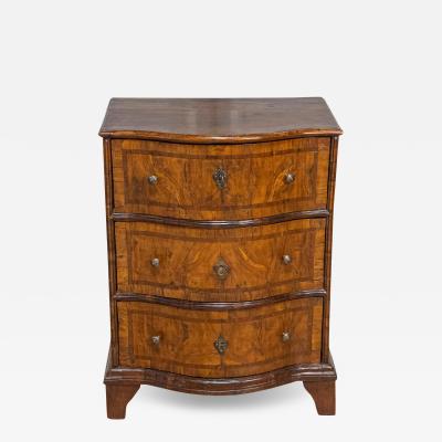 Italian 18th Century Walnut and Mahogany Three Drawer Serpentine Front Chest