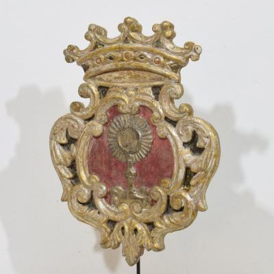 Italian 18th century baroque Carved Wooden Silvered Panel Coat Of Arms