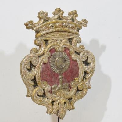 Italian 18th century baroque Carved Wooden Silvered Panel Coat Of Arms