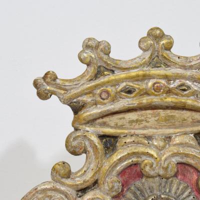 Italian 18th century baroque Carved Wooden Silvered Panel Coat Of Arms