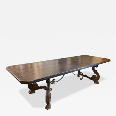 Italian 1920s Ebonized Walnut Dining Table with Carved S Scroll Legs on Paw Feet