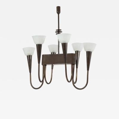 Italian 1930 Futurist Bronze Chandelier Art Deco