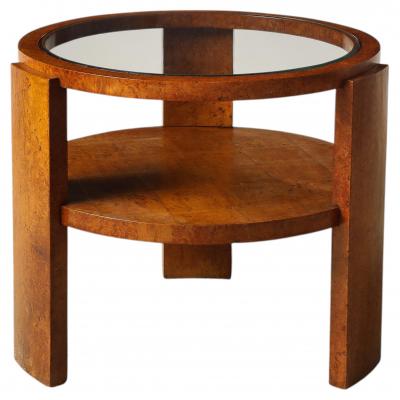 Italian 1930s Art Deco Wood Side Table with Glass Top