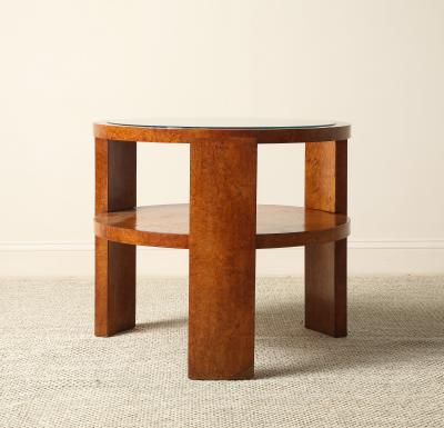 Italian 1930s Art Deco Wood Side Table with Glass Top