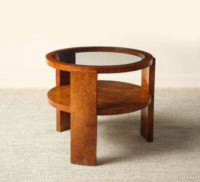 Italian 1930s Art Deco Wood Side Table with Glass Top