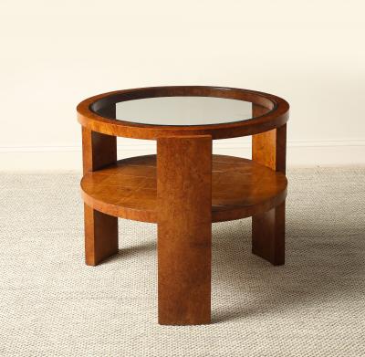 Italian 1930s Art Deco Wood Side Table with Glass Top