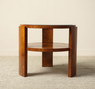 Italian 1930s Art Deco Wood Side Table with Glass Top