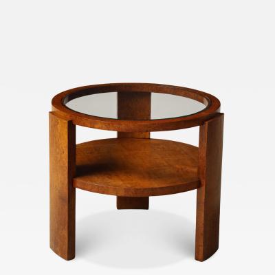 Italian 1930s Art Deco Wood Side Table with Glass Top