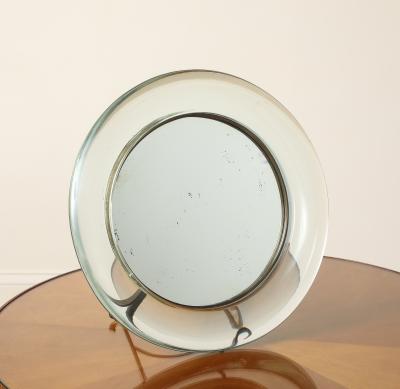Italian 1930s Crystal Table Mirror with Iron Easel