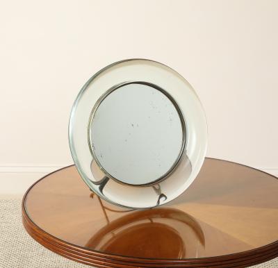 Italian 1930s Crystal Table Mirror with Iron Easel