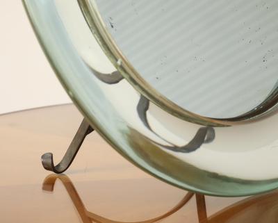 Italian 1930s Crystal Table Mirror with Iron Easel