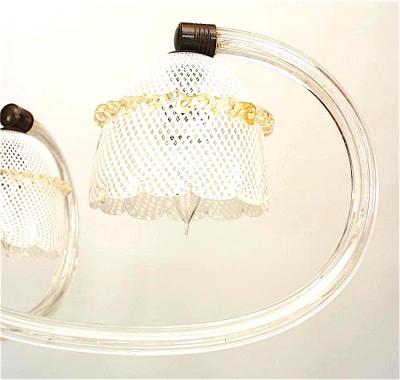 Italian 1930s Murano RETICELLO Clear Glass and Brass Chandelier