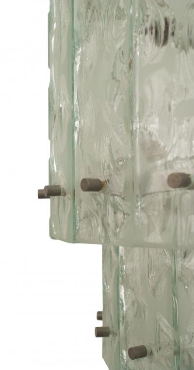 Italian 1940s Acid Etched and Textured Glass Panel Round Tiered Lantern