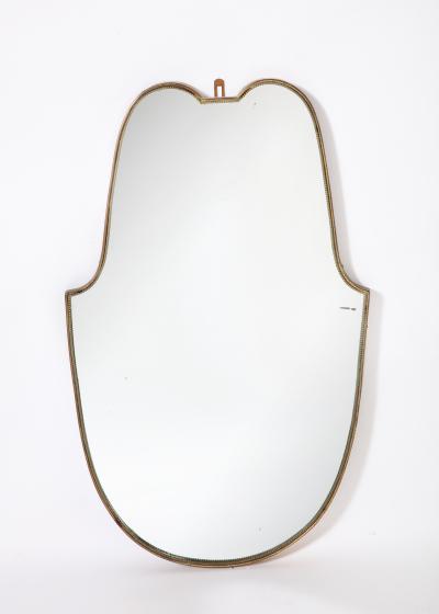 Italian 1940s Brass Shield Shaped Mirror with Beaded Trim Italy circa 1940