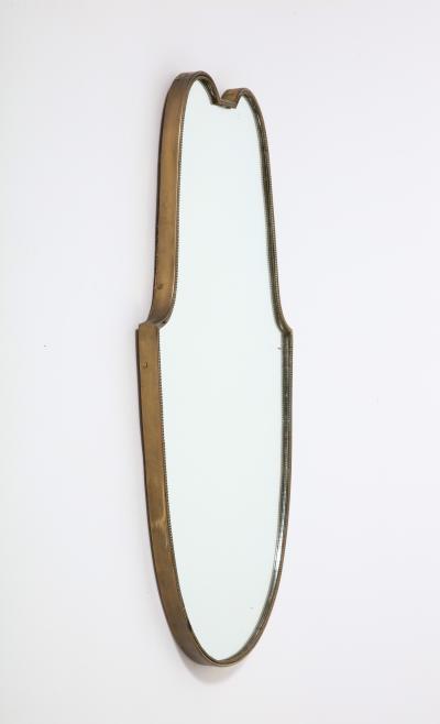 Italian 1940s Brass Shield Shaped Mirror with Beaded Trim Italy circa 1940