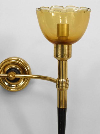 Italian 1940s Brass and Ebonized Wood 2 Arm Wall Sconce