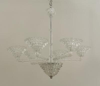 Italian 1940s Clear Glass 6 Arm Chandelier