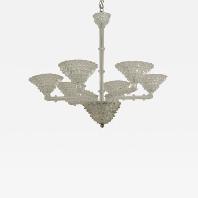 Italian 1940s Clear Glass 6 Arm Chandelier
