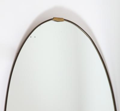Italian 1940s Grand Scale Oval Mirror with Brass Decoration circa 1940