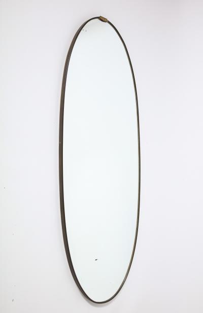 Italian 1940s Grand Scale Oval Mirror with Brass Decoration circa 1940