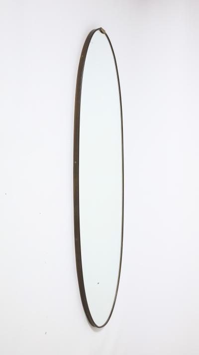 Italian 1940s Grand Scale Oval Mirror with Brass Decoration circa 1940