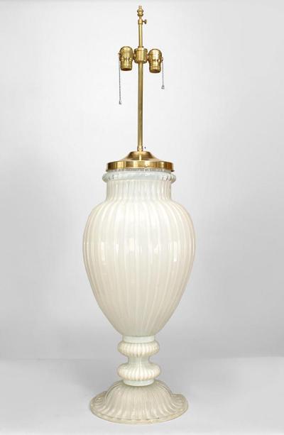 Italian 1940s Neo Classic Style Monumental White Murano Glass Table Lamp