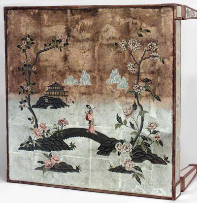 Italian 1940s Reverse Painted Mirrored Square Coffee Table