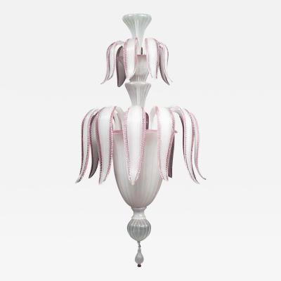Italian 1940s Venetian Murano White Opaline Glass Chandelier