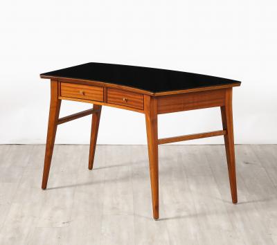 Italian 1940s Walnut Writing Desk with Black Glass Top