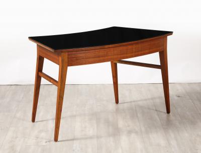 Italian 1940s Walnut Writing Desk with Black Glass Top