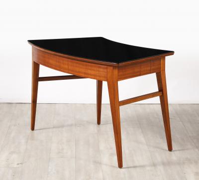 Italian 1940s Walnut Writing Desk with Black Glass Top