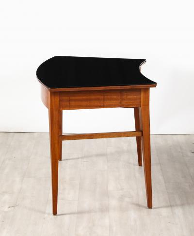 Italian 1940s Walnut Writing Desk with Black Glass Top