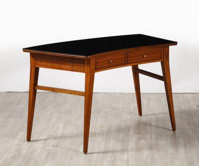 Italian 1940s Walnut Writing Desk with Black Glass Top