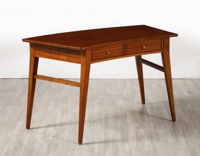 Italian 1940s Walnut Writing Desk with Black Glass Top