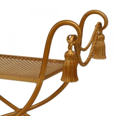 Italian 1940s gilt metal rope and tassel design bench with side arms