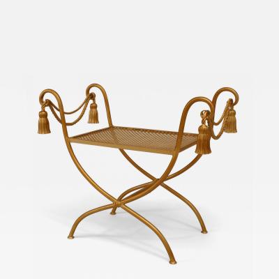 Italian 1940s gilt metal rope and tassel design bench with side arms