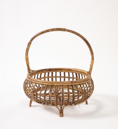 Italian 1950s Bamboo Basket with Handle