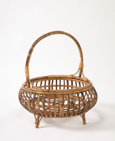 Italian 1950s Bamboo Basket with Handle