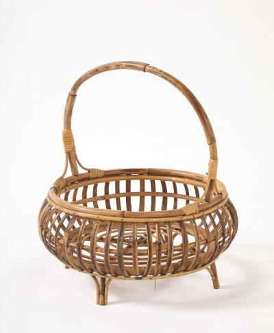 Italian 1950s Bamboo Basket with Handle