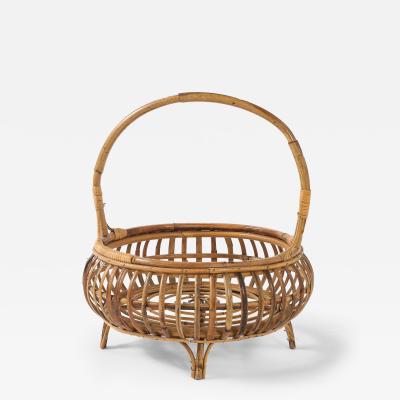 Italian 1950s Bamboo Basket with Handle