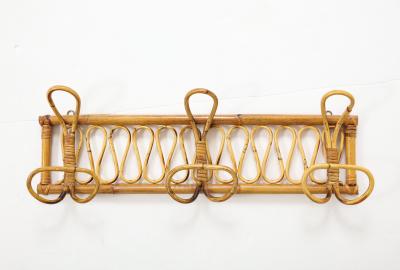 Italian 1950s Bamboo Wall Mounted Coat or Hat Rack