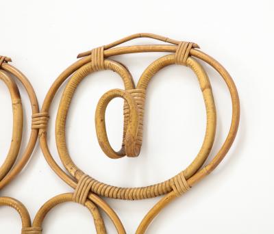 Italian 1950s Bamboo Wall Mounted Coat or Hat Rack