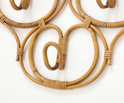Italian 1950s Bamboo Wall Mounted Coat or Hat Rack