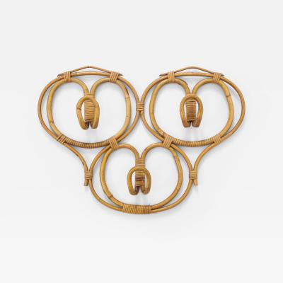 Italian 1950s Bamboo Wall Mounted Coat or Hat Rack